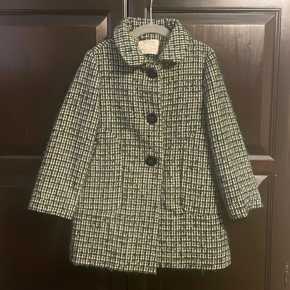 Girl Tweed Emerald Green Trench Coat Jacket Fall Size 6 Dress Wedding Formal